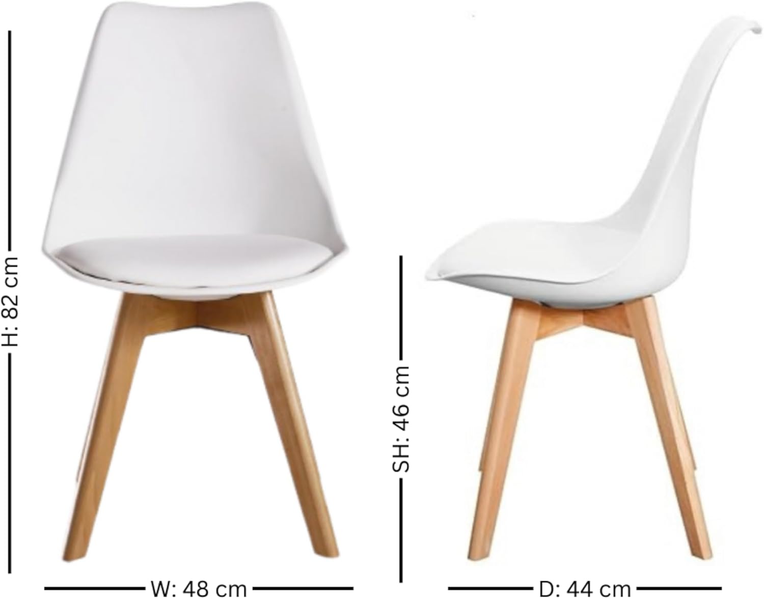 Chaise de salle à manger rétro moderne individuelle – Chaise Lorenzo en plastique avec assise rembourrée et pieds en hêtre massif – Chaise d'appoint pour salon, cuisine, bureau ou salle de séjour