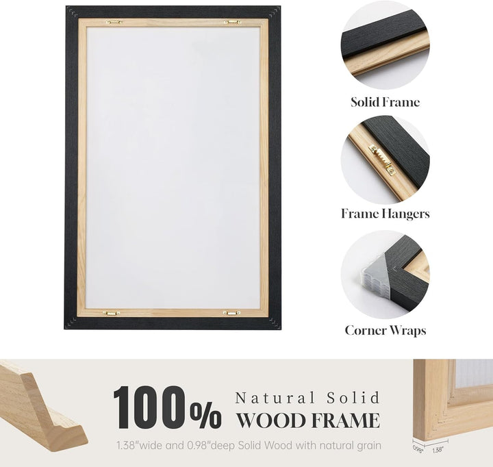 Grand tableau abstrait neutre encadré pour salon, ensemble de 2 impressions sur toile modernes noires et beiges, œuvres d'art murales, tableaux minimalistes à lignes géométriques pour la décoration murale d'un couloir ou d'un bureau, 24 x 36 pouces