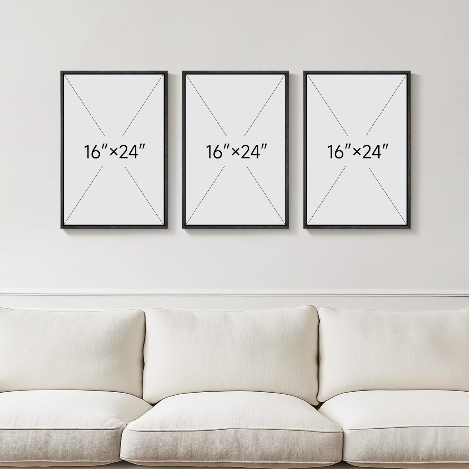 Ensemble de 3 tableaux abstraits neutres encadrés sur toile, style moderne, minimalistes, noirs et beiges, pour décorer les murs de votre salon, couloir, escalier, chambre ou bureau (40 x 60 cm).