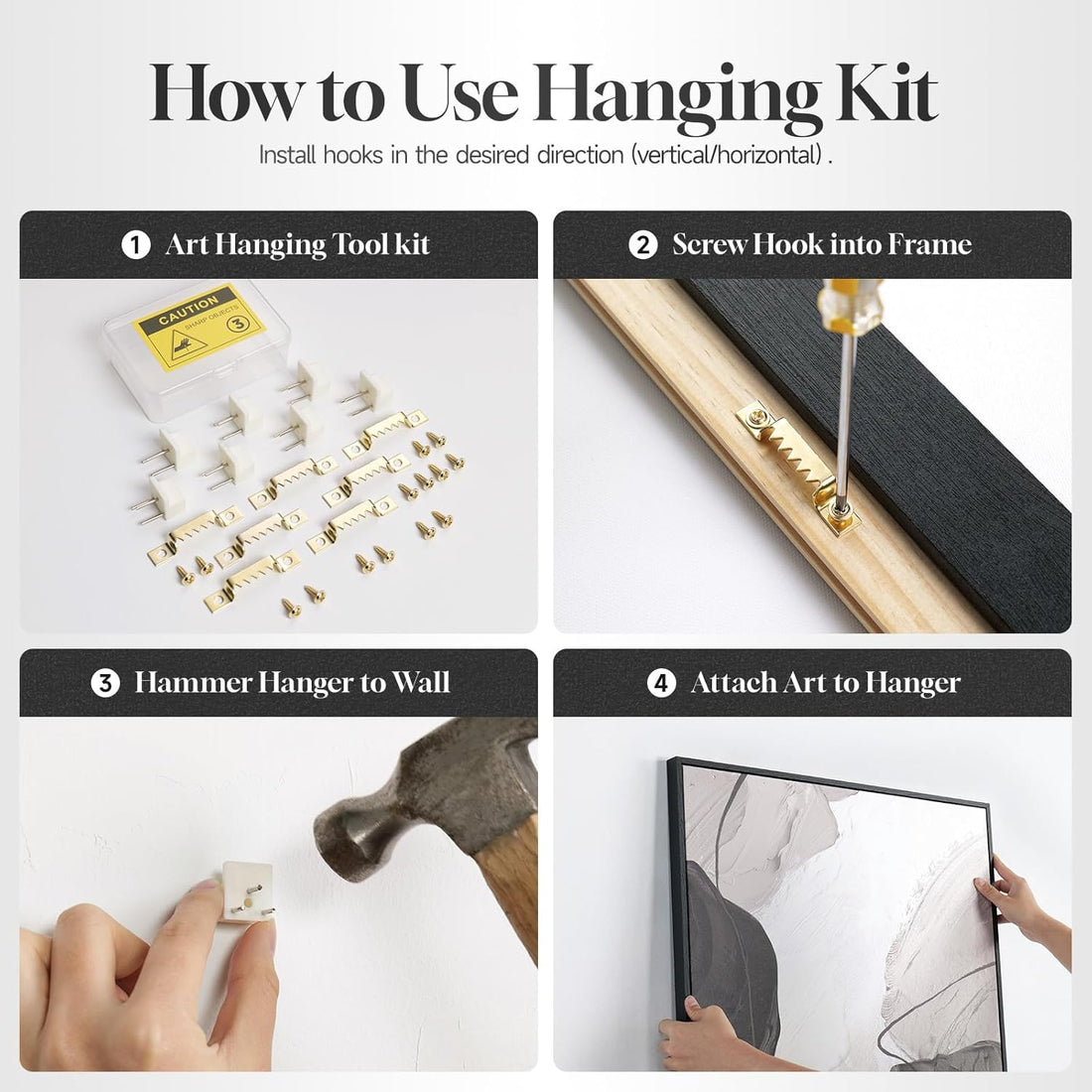 Ensemble de 3 tableaux abstraits neutres encadrés sur toile, style moderne, minimalistes, noirs et beiges, pour décorer les murs de votre salon, couloir, escalier, chambre ou bureau (40 x 60 cm).