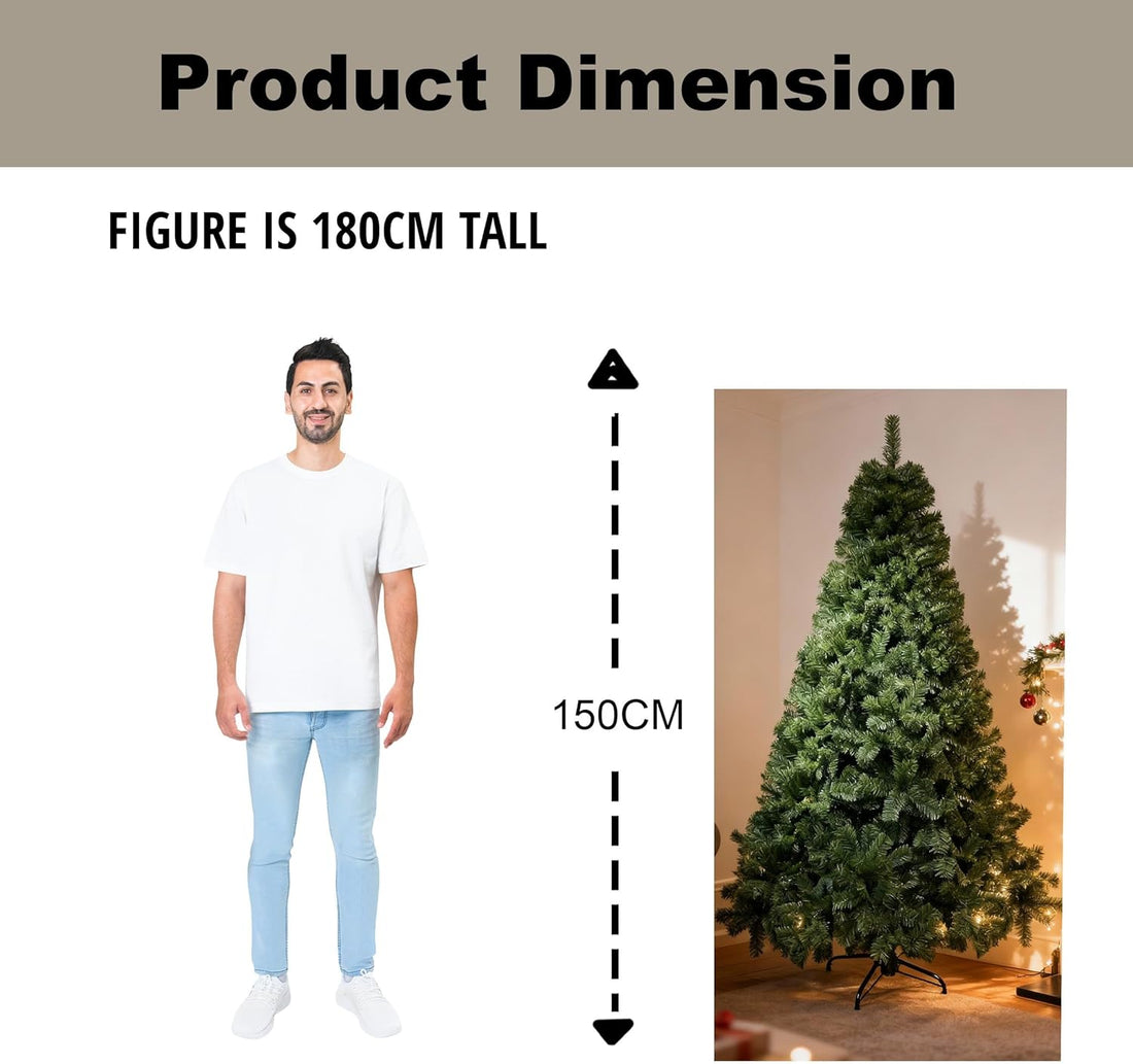 Sapin de Noël artificiel vert d'Alaska, touffu, 390 branches, décorations de Noël pour la maison, PVC, 150 cm / 5 pi, vert