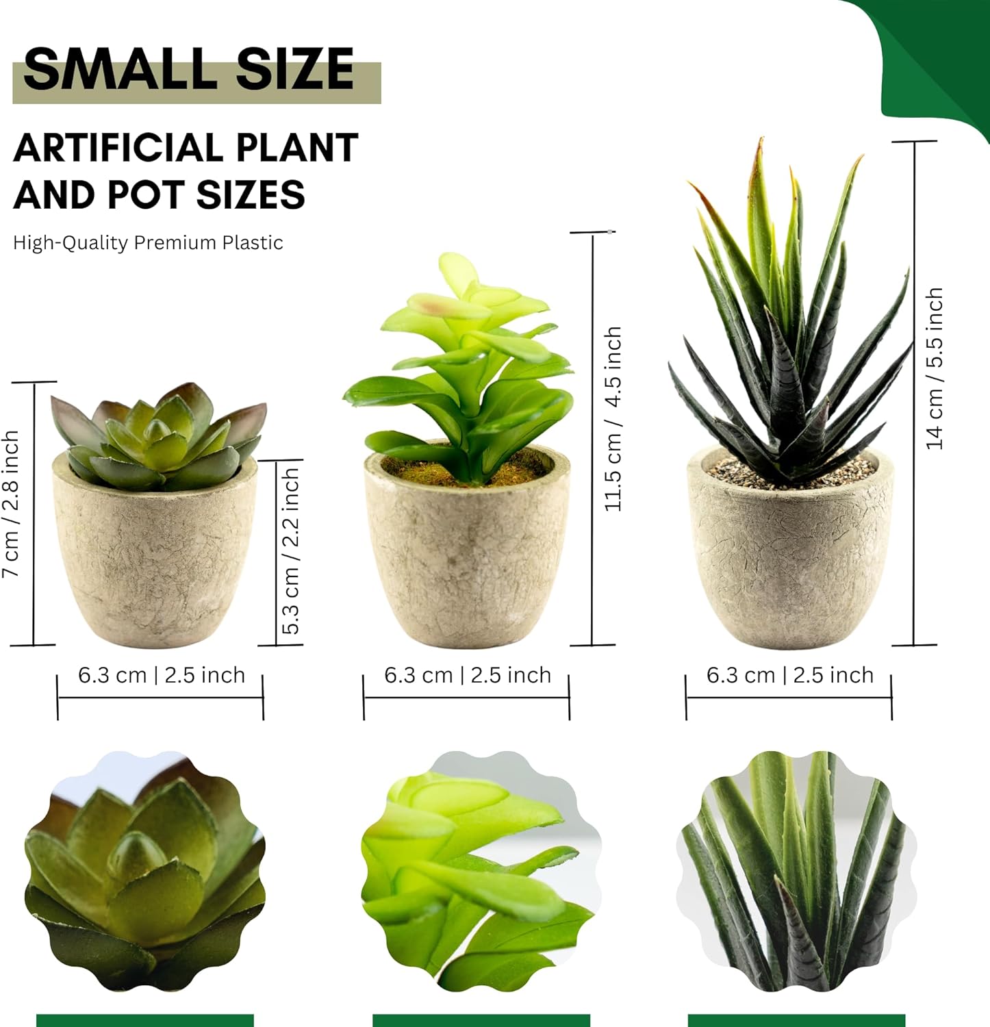 Ensemble de 5 plantes artificielles décoratives en pot - Petites plantes d'intérieur en plastique avec pot - Eucalyptus, romarin, succulentes, mini plantes artificielles pour la décoration murale, de bureau ou de chambre