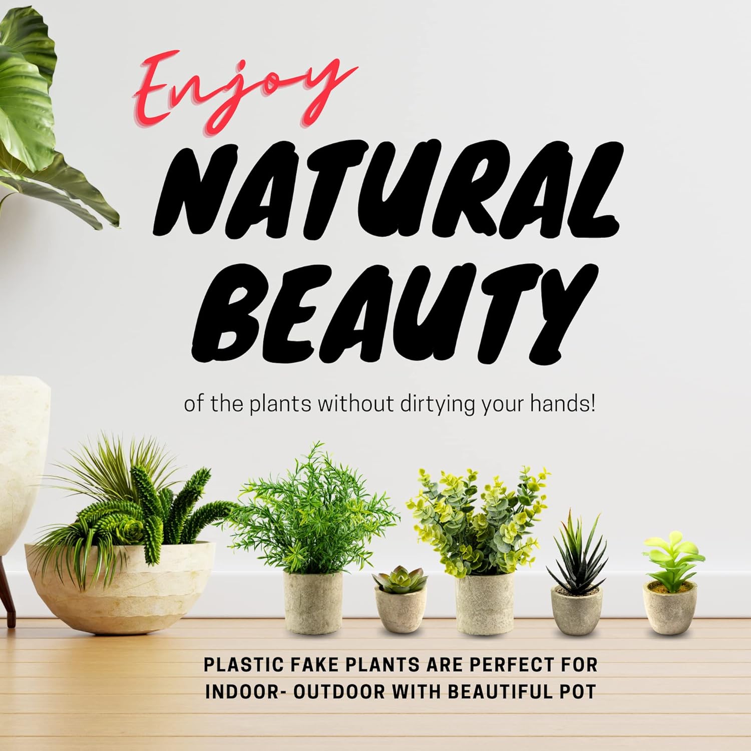 Ensemble de 5 plantes artificielles décoratives en pot - Petites plantes d'intérieur en plastique avec pot - Eucalyptus, romarin, succulentes, mini plantes artificielles pour la décoration murale, de bureau ou de chambre