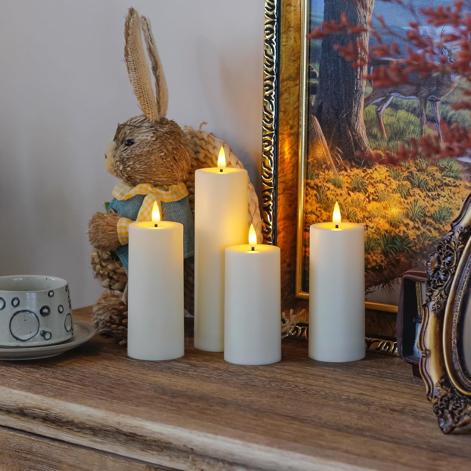 Bougies LED sans flamme, étanches, de 5,5 cm x 10 cm, 10 cm, 12,5 cm, 12,5 cm, 15 cm, 15 cm et 17,5 cm, avec télécommande et minuterie, fonctionnant sur piles, en plastique ivoire, lot de 8, lumière chaude vacillante pour l'extérieur