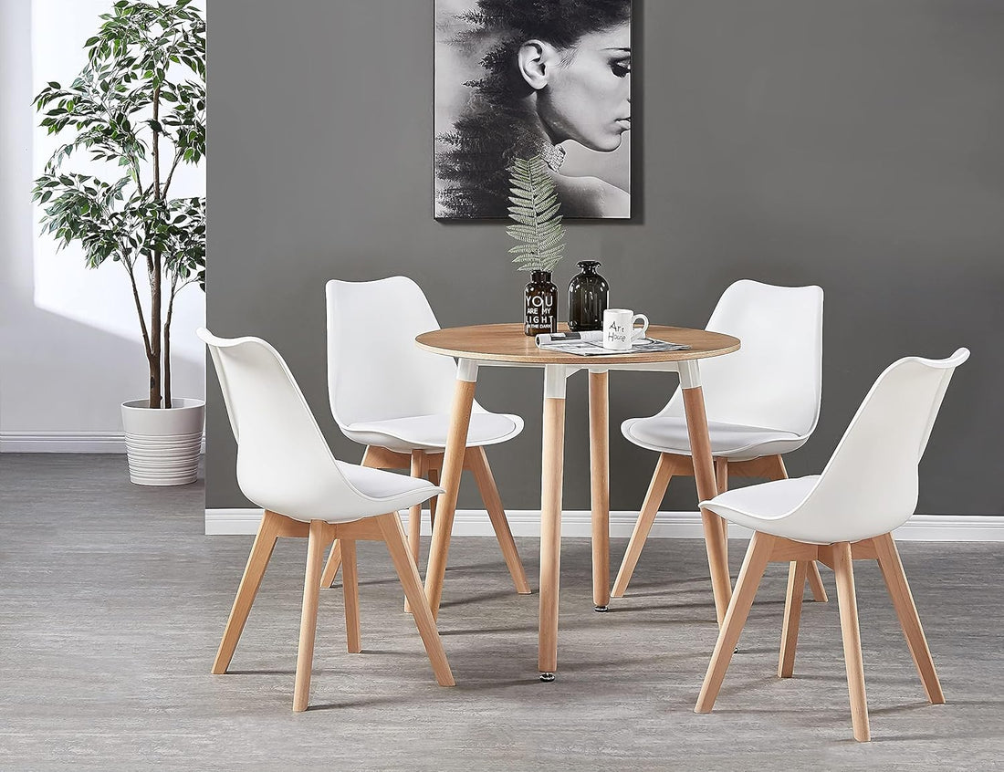 Chaise de salle à manger rétro moderne individuelle – Chaise Lorenzo en plastique avec assise rembourrée et pieds en hêtre massif – Chaise d'appoint pour salon, cuisine, bureau ou salle de séjour